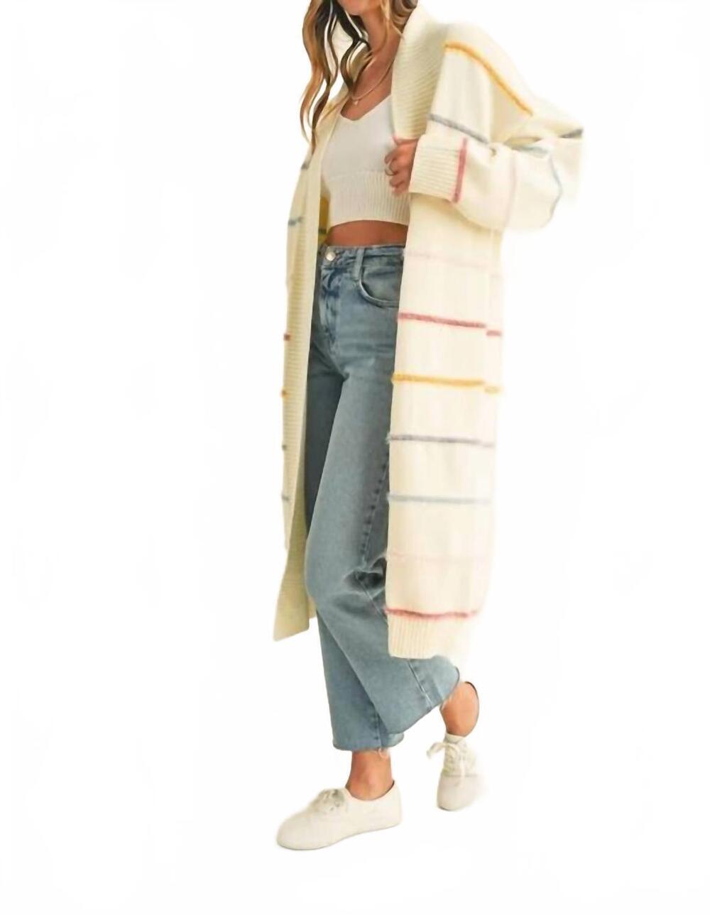 NEW MABLE stripe open long midi cardigan in multi - Picture 5 of 5